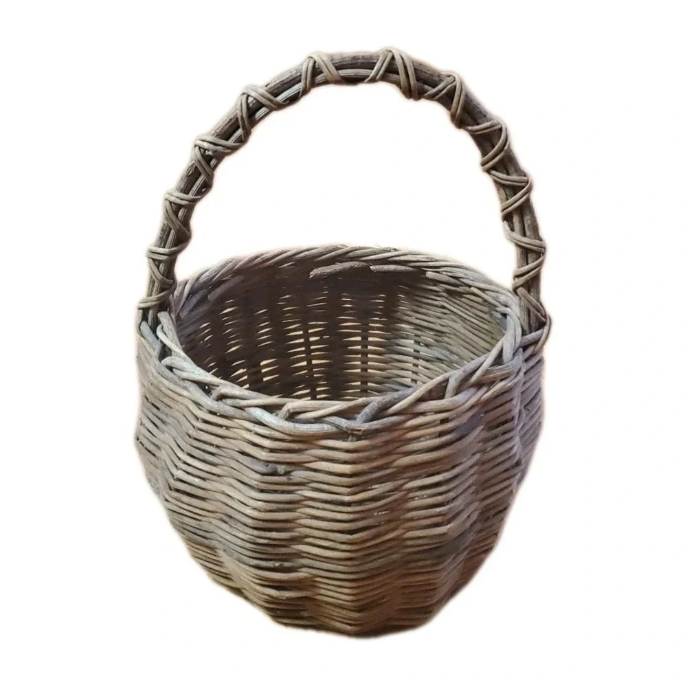 Rustic Small Woven Round Basket with Handle Wicker Home Decor or Storage